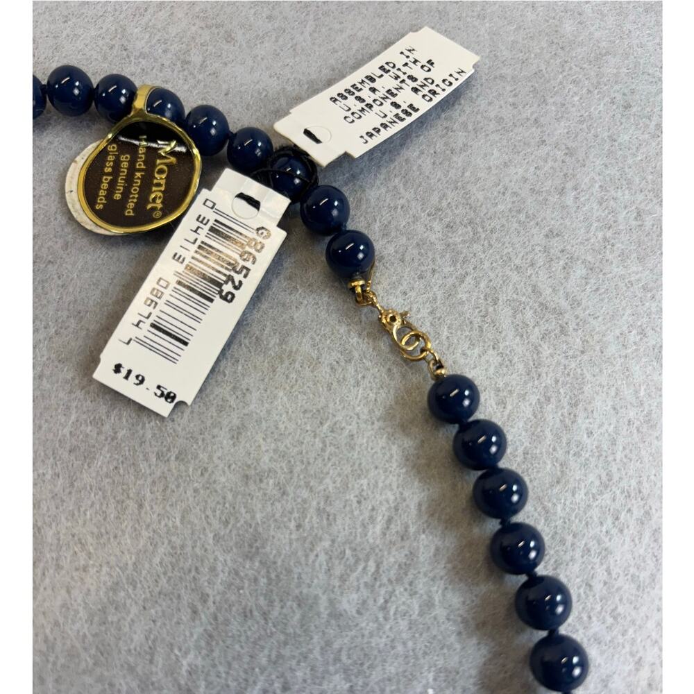 NWT Vtg Monet Navy‎ Blue Glass Beaded Necklace Individually Knotted approx 24" - Picture 4 of 7